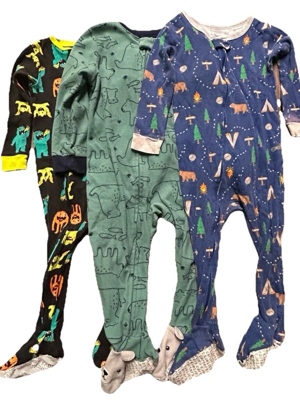 Toddler Boy Footie Pajamas Monsters Camping Animals Size 18-24 Months